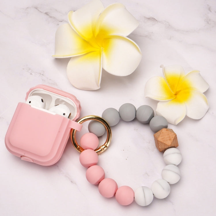 For AirPods 1/2 Tassel Beaded Bracelet Earphone Case, Color: Striper Pink+Bead+Buckle