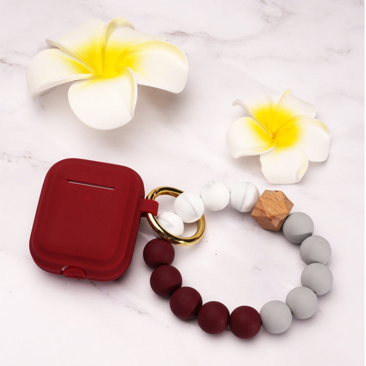 For AirPods 1/2 Tassel Beaded Bracelet Earphone Case, Color: Striped Wine Red+Bead+Buckle