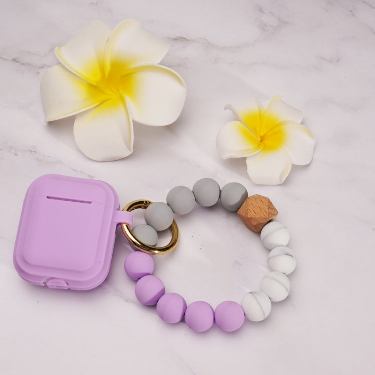 For AirPods 1/2 Tassel Beaded Bracelet Earphone Case, Color: Striped Light Purple+Bead+Buckle