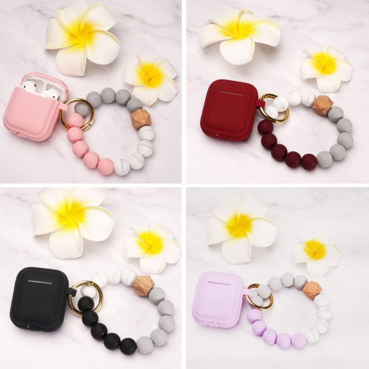 For AirPods 1/2 Tassel Beaded Bracelet Earphone Case, Color: Striped Light Purple+Bead+Buckle