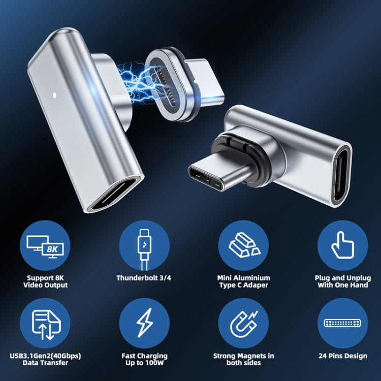 TZ30 PD100W 24Pin Fast Charge Type-C / USB-C Magnetic Elbow Adapter For MacBook Notebook Connector(Silver)