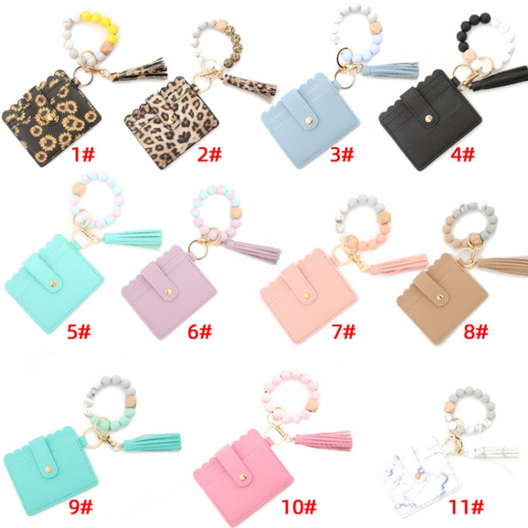 PU Tassel Silicone Bead Bracelet Wallet With Keychain, Color: Gray Blue