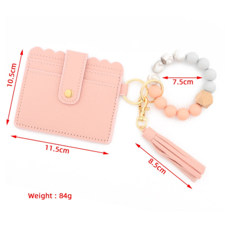 PU Tassel Silicone Bead Bracelet Wallet With Keychain, Color: Gray Blue