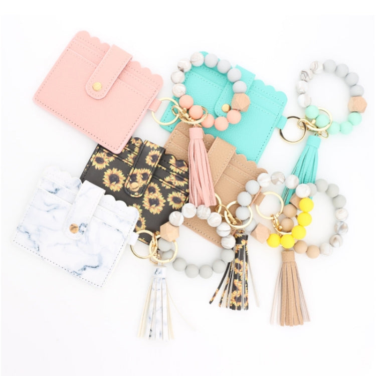 PU Tassel Silicone Bead Bracelet Wallet With Keychain, Color: Gray Blue