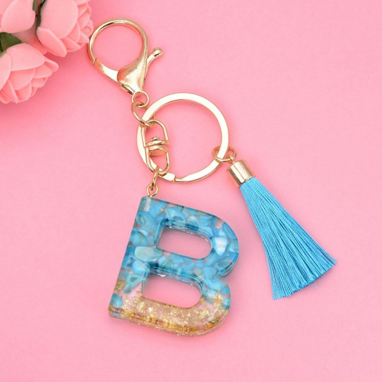 2 PCS English Alphabet Epoxy Tassel Keychain Bag Pendant