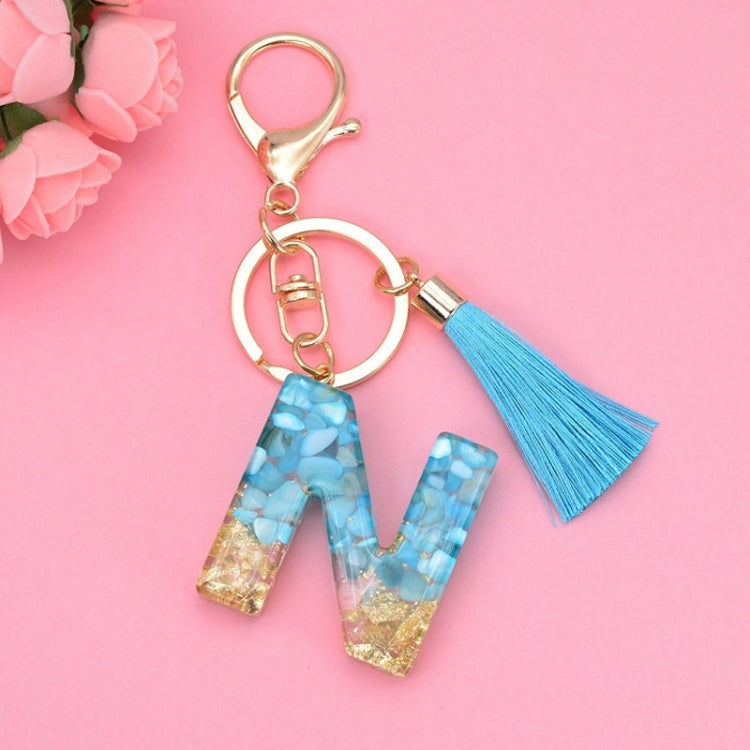 2 PCS English Alphabet Epoxy Tassel Keychain Bag Pendant