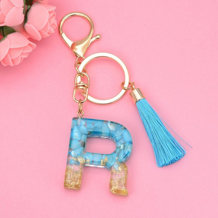 2 PCS English Alphabet Epoxy Tassel Keychain Bag Pendant