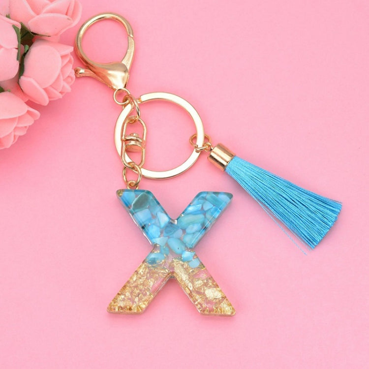2 PCS English Alphabet Epoxy Tassel Keychain Bag Pendant