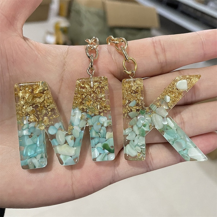 2 PCS Gold Foil Epoxy English Letter Keychain Bag Pendant