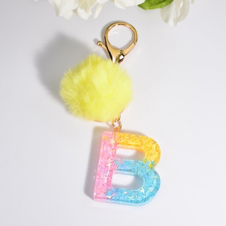 2 PCS Crystal Epoxy Rainbow Color Keychain Hair Ball Ladies Bag Pendant