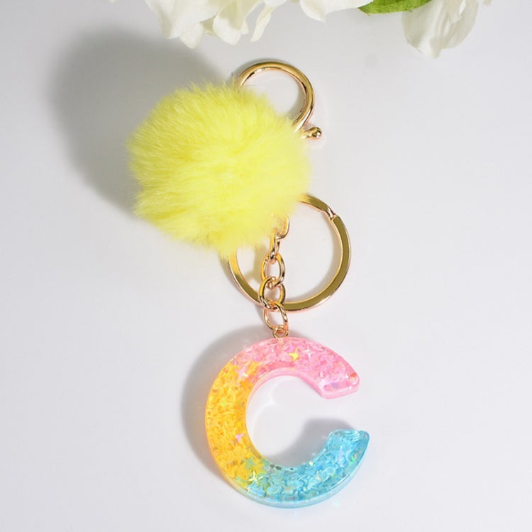 2 PCS Crystal Epoxy Rainbow Color Keychain Hair Ball Ladies Bag Pendant
