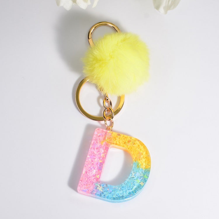 2 PCS Crystal Epoxy Rainbow Color Keychain Hair Ball Ladies Bag Pendant