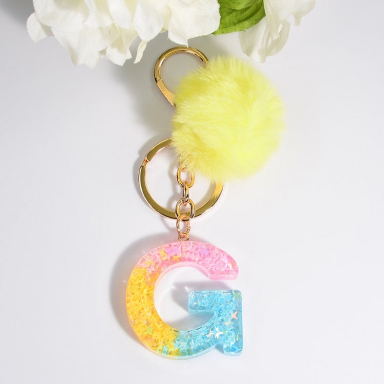 2 PCS Crystal Epoxy Rainbow Color Keychain Hair Ball Ladies Bag Pendant