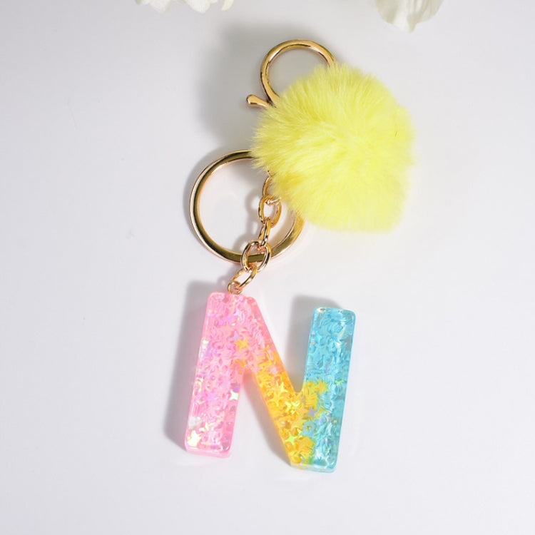 2 PCS Crystal Epoxy Rainbow Color Keychain Hair Ball Ladies Bag Pendant
