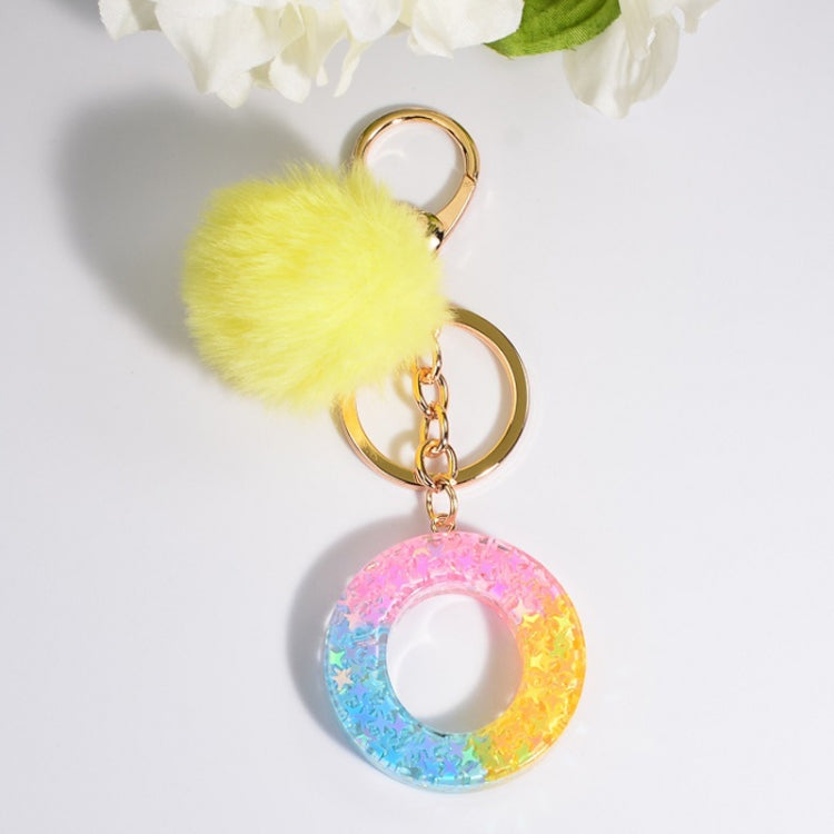 2 PCS Crystal Epoxy Rainbow Color Keychain Hair Ball Ladies Bag Pendant