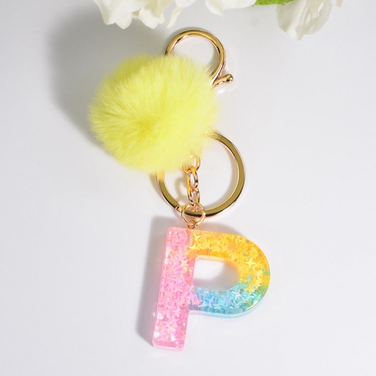 2 PCS Crystal Epoxy Rainbow Color Keychain Hair Ball Ladies Bag Pendant