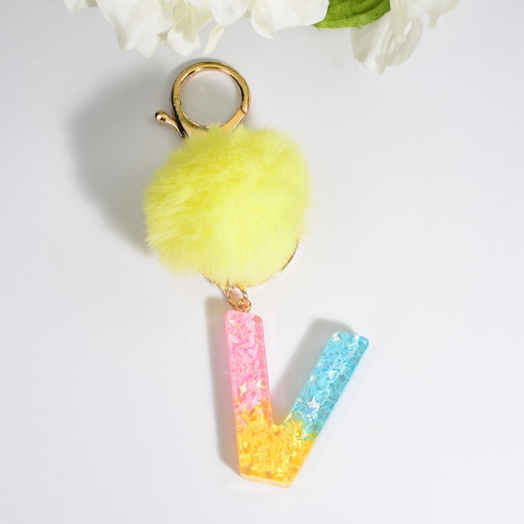 2 PCS Crystal Epoxy Rainbow Color Keychain Hair Ball Ladies Bag Pendant