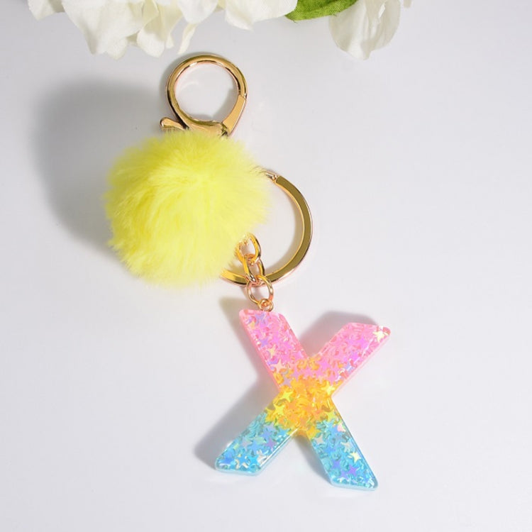 2 PCS Crystal Epoxy Rainbow Color Keychain Hair Ball Ladies Bag Pendant