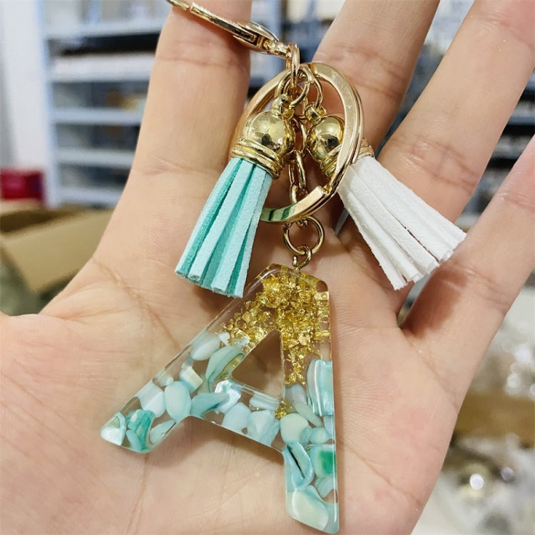 2 PCS Gold Foil English Letter Tassel Keychain Bag Decoration Pendant