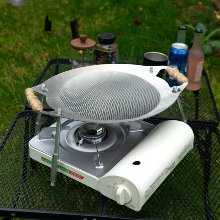 NOBANA Outdoor BBQ Pan Camping Stainless Steel Frying Pan, Style: BBQ Pan+BBQ Net+Hemp Rope
