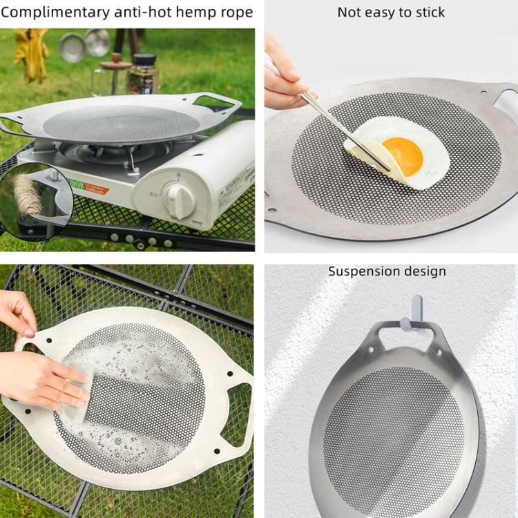 NOBANA Outdoor BBQ Pan Camping Stainless Steel Frying Pan, Style: BBQ Pan+Stand+BBQ Net+Hemp Rope