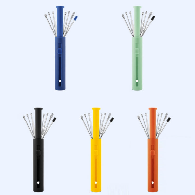 2 Packs Push-Pull Cylinder Storage Ear Scoop Set, Specification: 7 PCS/Set Green