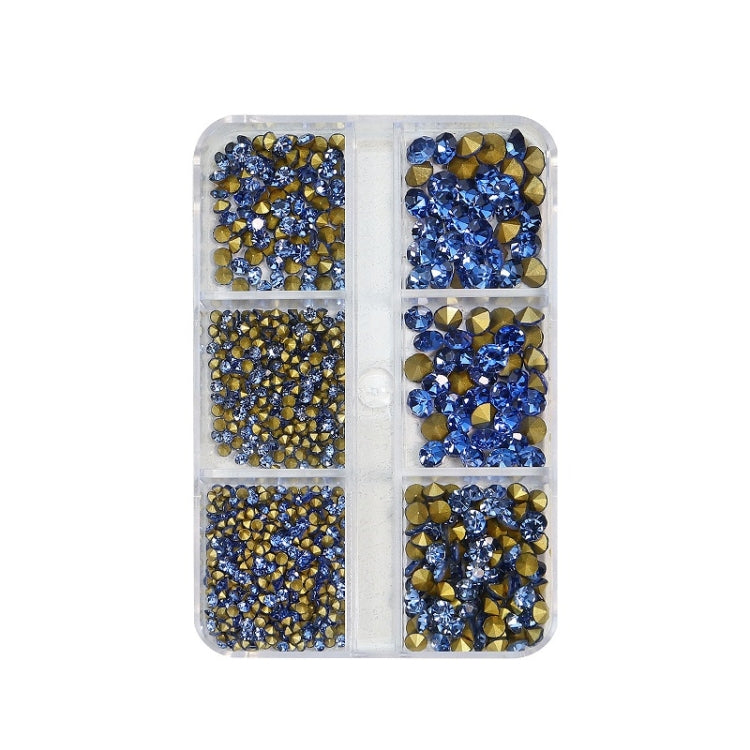 2 Sets Nail Art 6 Grid Pointed Bottom Diamond Nail Jewelry, Specification: 04 Light Blue