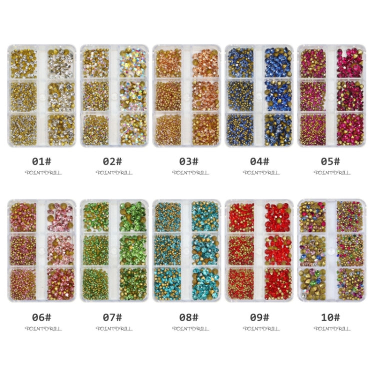 2 Sets Nail Art 6 Grid Pointed Bottom Diamond Nail Jewelry, Specification: 05 Purple Red