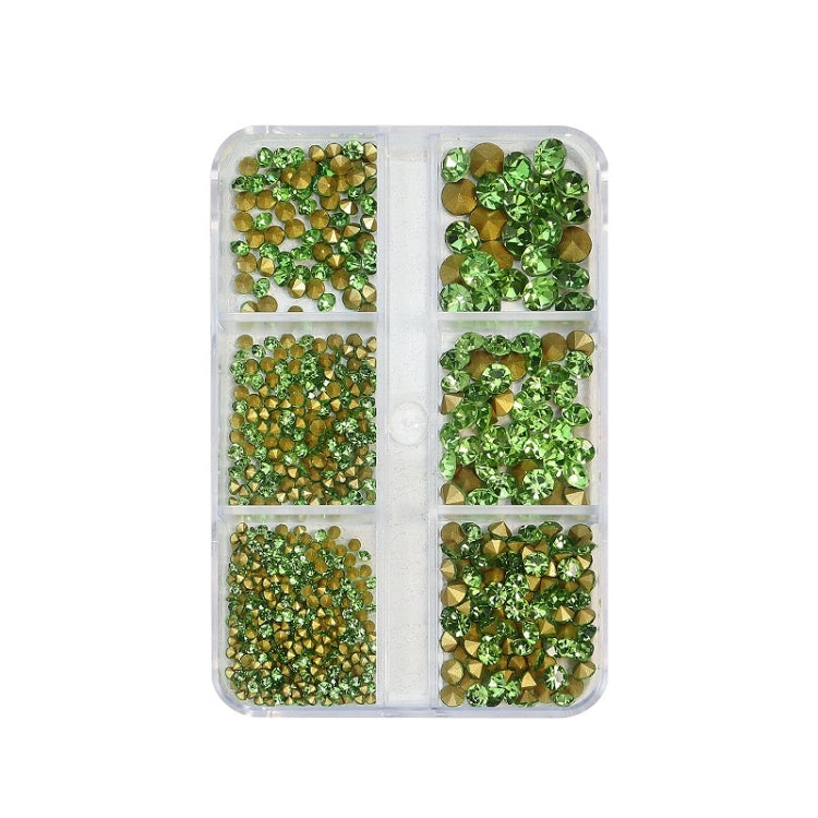 2 Sets Nail Art 6 Grid Pointed Bottom Diamond Nail Jewelry, Specification: 07 Light Green