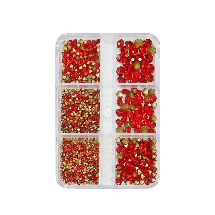 2 Sets Nail Art 6 Grid Pointed Bottom Diamond Nail Jewelry, Specification: 09 Red