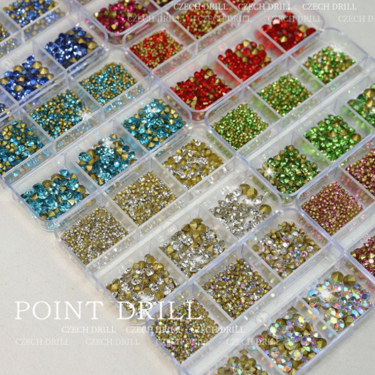 2 Sets Nail Art 6 Grid Pointed Bottom Diamond Nail Jewelry, Specification: 10 Colorful