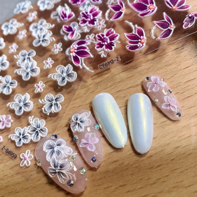 3 PCS Three-dimensional Adhesive Embossed Flower Nail Sticker