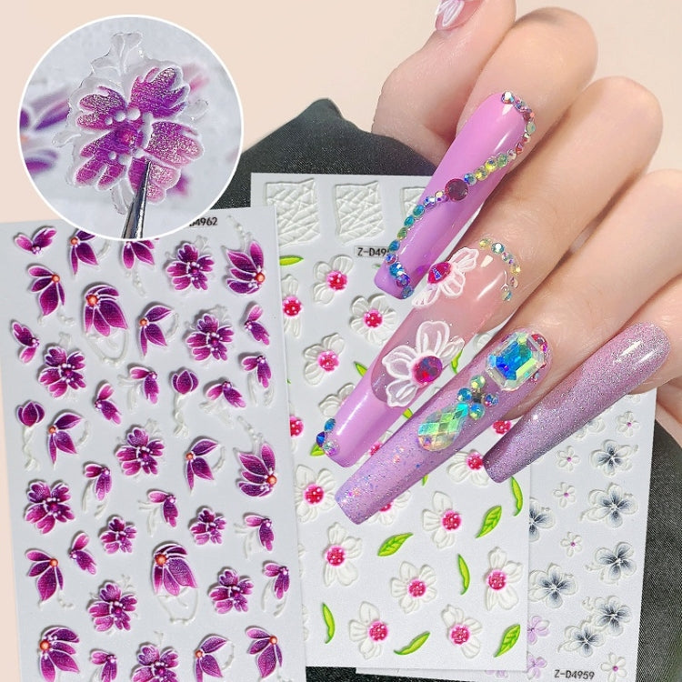 3 PCS Three-dimensional Adhesive Embossed Flower Nail Sticker