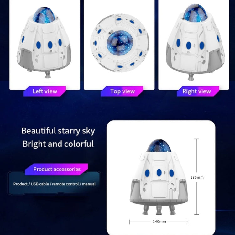 5W Space Capsule Bluetooth Star Projection Lamp Galaxy Atmosphere Lamp with Remote Control(White)