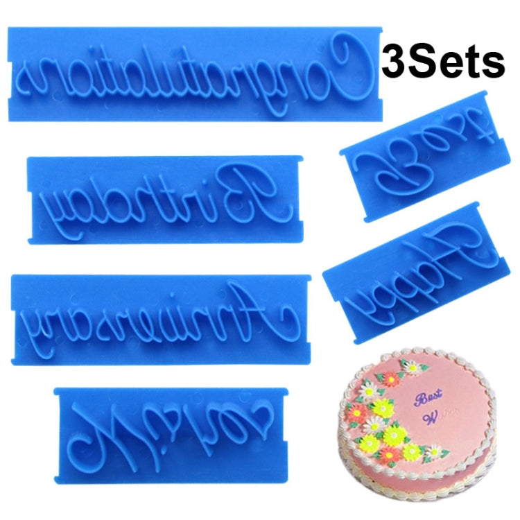 3 Sets A020 Cake Decorating Hand Lettering Phrase Fondant Stamp Mold(Blue)