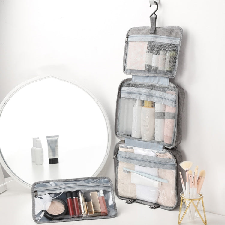 13552A Travel Waterproof Foldable Toiletry Bag Cosmetic Bag with Hook, Color: Grey