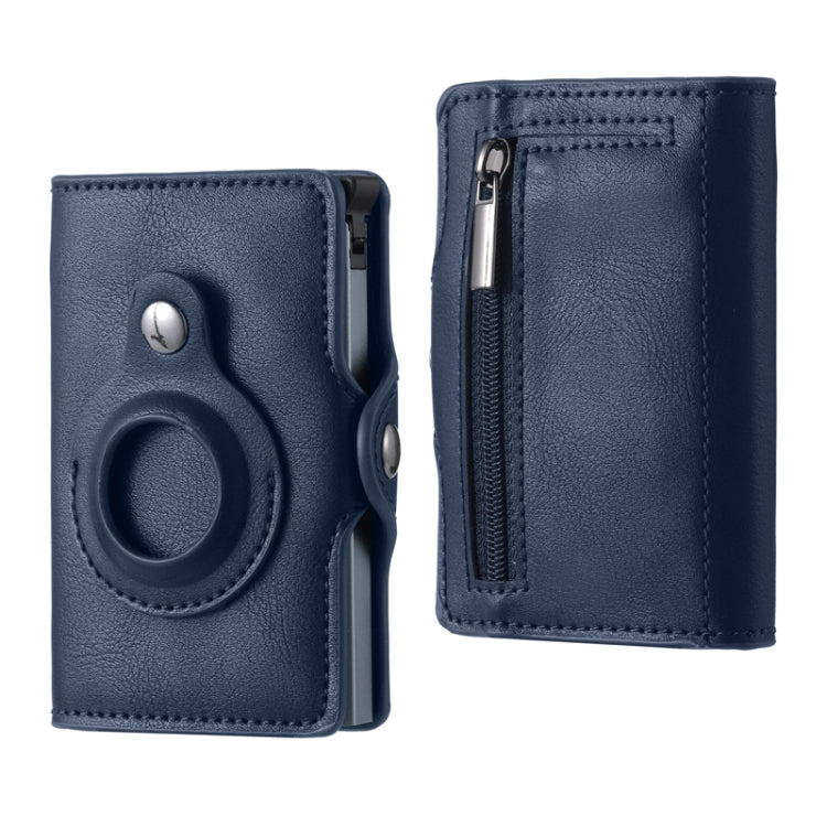 FY2108 Tracker Wallet Metal Card Holder for AirTag, Style: Crazy Horse (Blue)