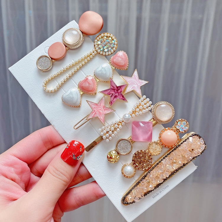 8PCS/Set Cherry Alloy Colorful Hairpin Headgear Pearl Rhinestone Clip Set