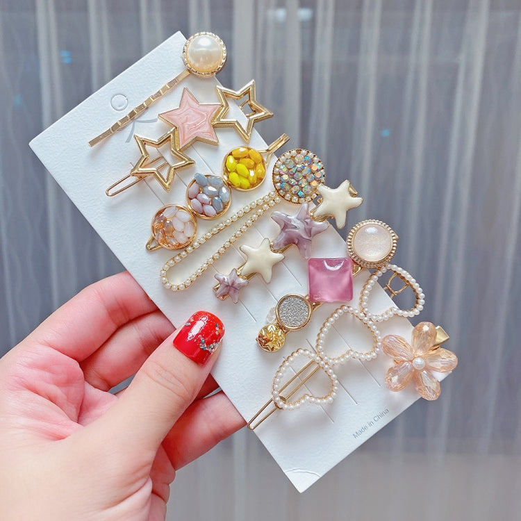 8PCS/Set Pink Cherry Alloy Colorful Hairpin Headgear Pearl Rhinestone Clip Set