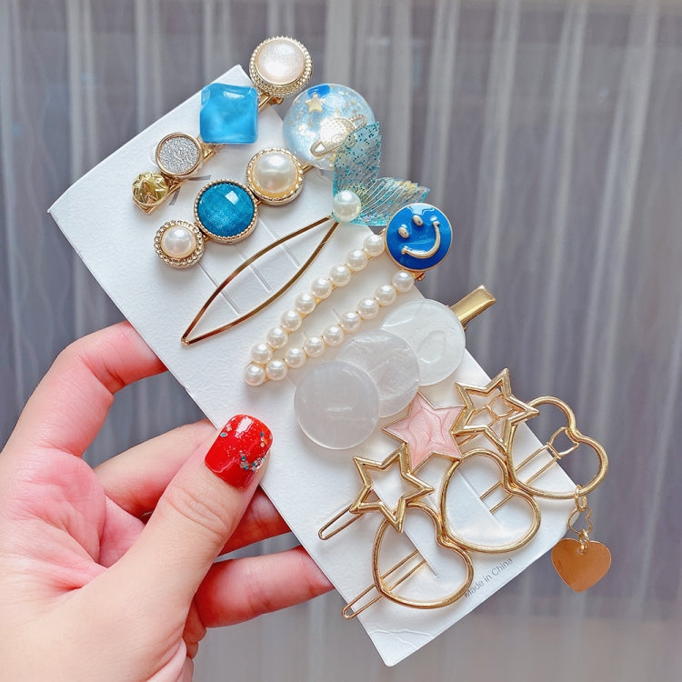 7PCS/Set Mermaid Alloy Colorful Hairpin Headgear Pearl Rhinestone Clip Set
