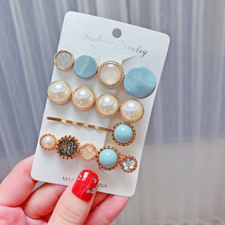 4PCS/Set Light Blue Alloy Colorful Hairpin Headgear Pearl Rhinestone Clip Set