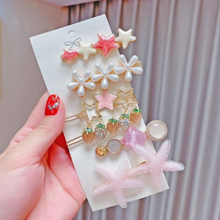 6PCS/Set Pink Alloy Colorful Hairpin Headgear Pearl Rhinestone Clip Set
