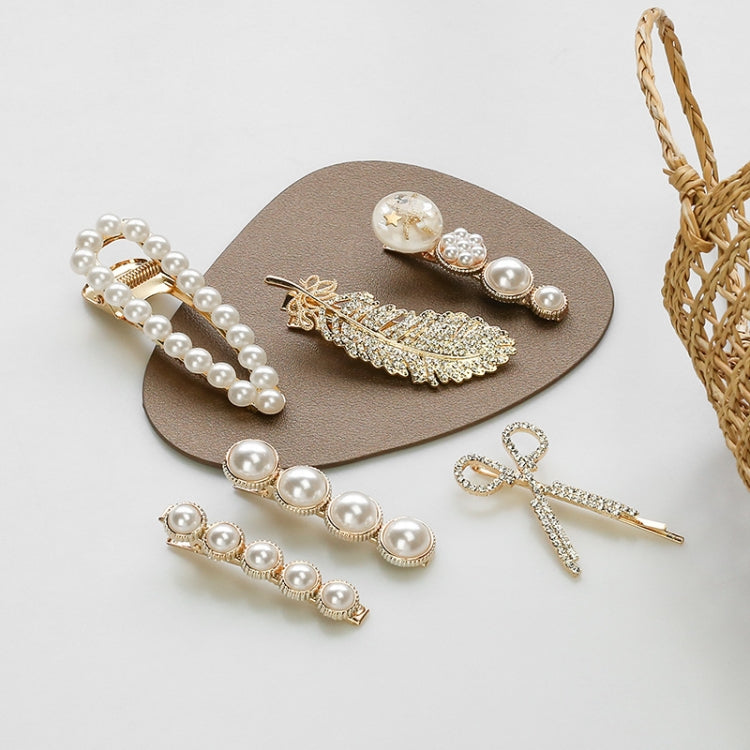 8PCS/Set Yellow Alloy Colorful Hairpin Headgear Pearl Rhinestone Clip Set