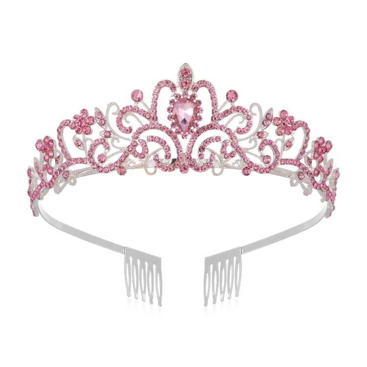G2888 Crystal Diamond Wedding Party Braided Hair Crown Show Headband, Color: Pink