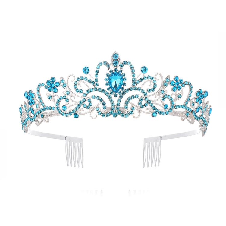 G2888 Crystal Diamond Wedding Party Braided Hair Crown Show Headband, Color: Blue