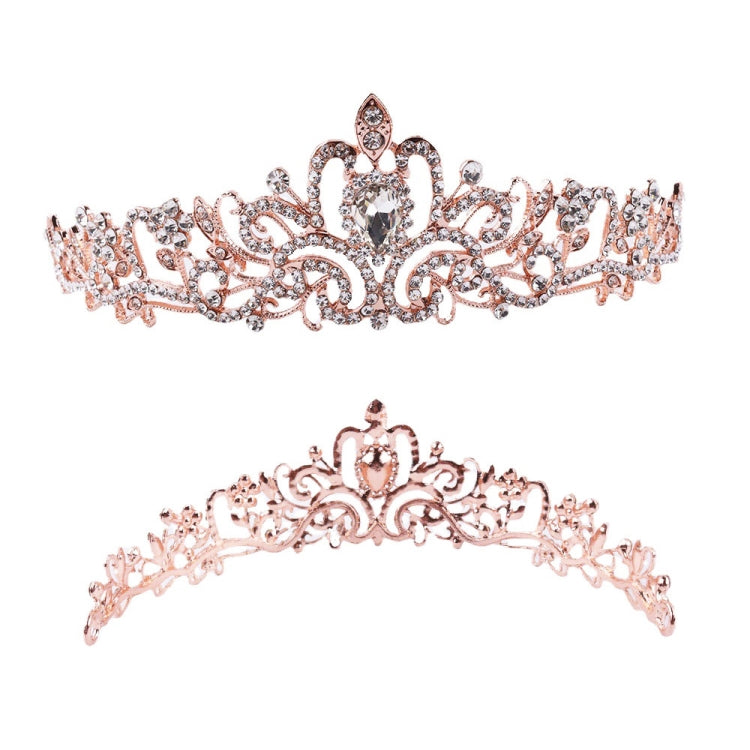 G2888 Crystal Diamond Wedding Party Braided Hair Crown Show Headband, Color: No Comb Rose Gold