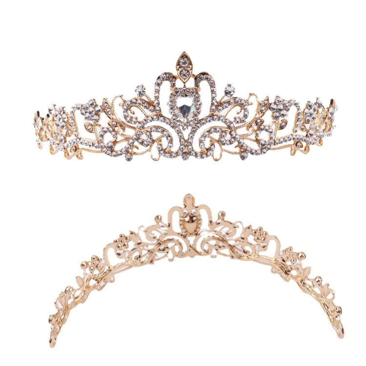 G2888 Crystal Diamond Wedding Party Braided Hair Crown Show Headband, Color: No Comb Gold