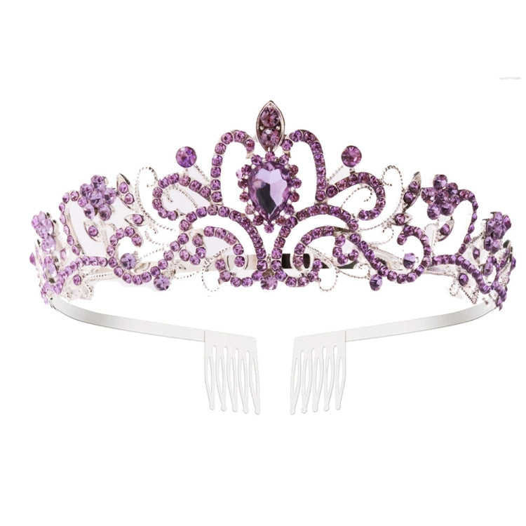 G2888 Crystal Diamond Wedding Party Braided Hair Crown Show Headband, Color: Light Purple