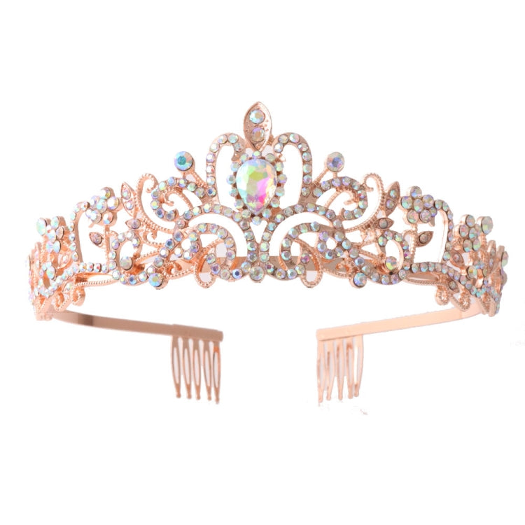 G2888 Crystal Diamond Wedding Party Braided Hair Crown Show Headband, Color: Rose Gold AB