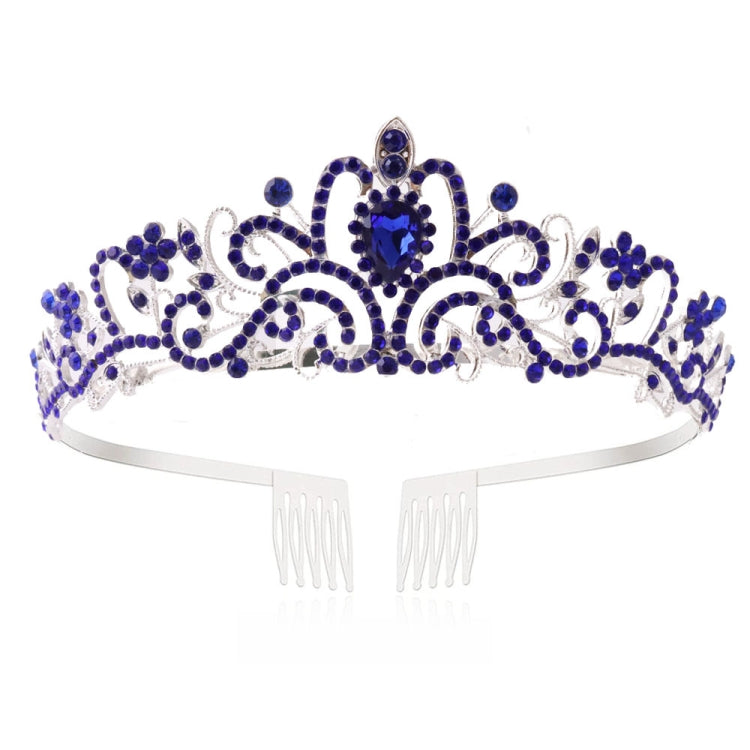G2888 Crystal Diamond Wedding Party Braided Hair Crown Show Headband, Color: Royal Blue